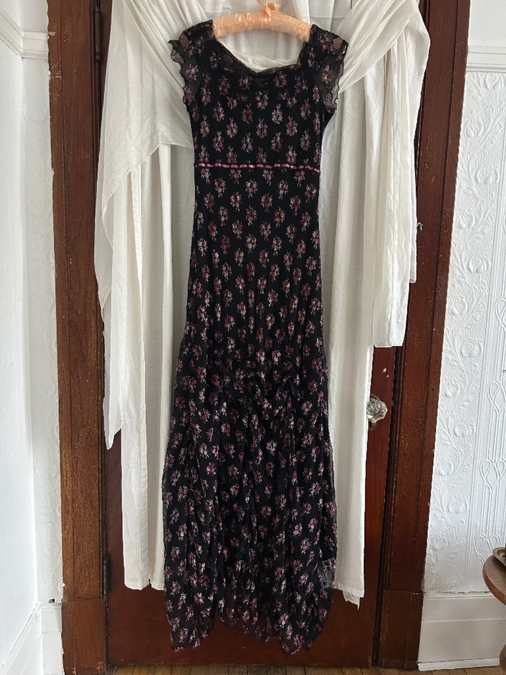 Vintage 90's Black Floral Long Dress